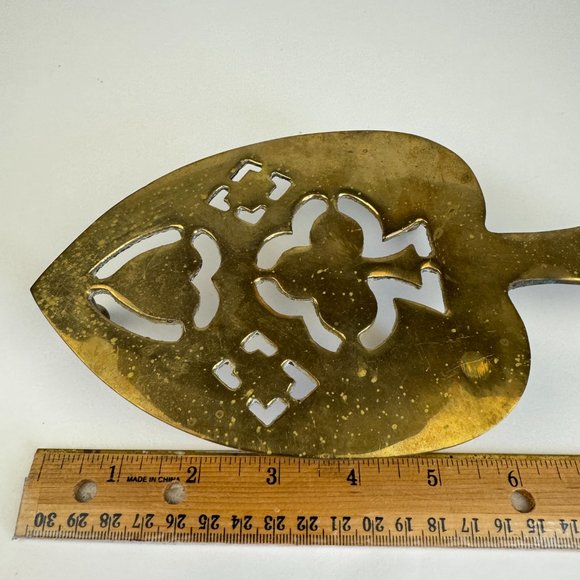 Vtg Gold Plated Colored Footed Trivet Spade Shape w Clover Made in Hong Kong - Picture 6 of 10